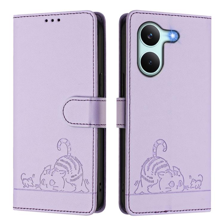 For Redmi Turbo 5 5G / Poco X8 Pro 5G Cat Rat Embossed Pattern RFID Leather Phone Case with Lanyard