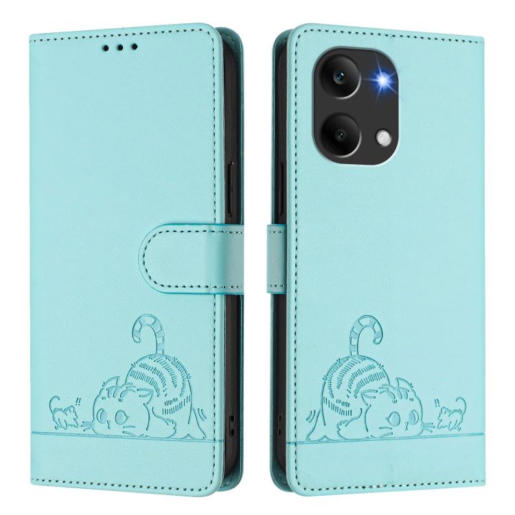 For Redmi Turbo 5 Max / Poco X8 Pro Max Cat Rat Embossed Pattern RFID Leather Phone Case with Lanyard