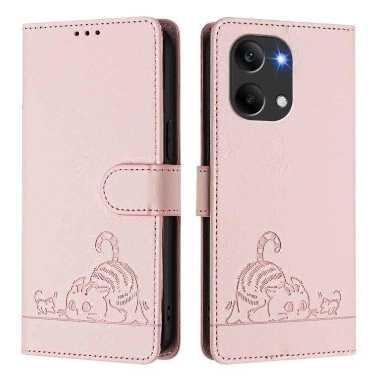 For Redmi Turbo 5 Max / Poco X8 Pro Max Cat Rat Embossed Pattern RFID Leather Phone Case with Lanyard