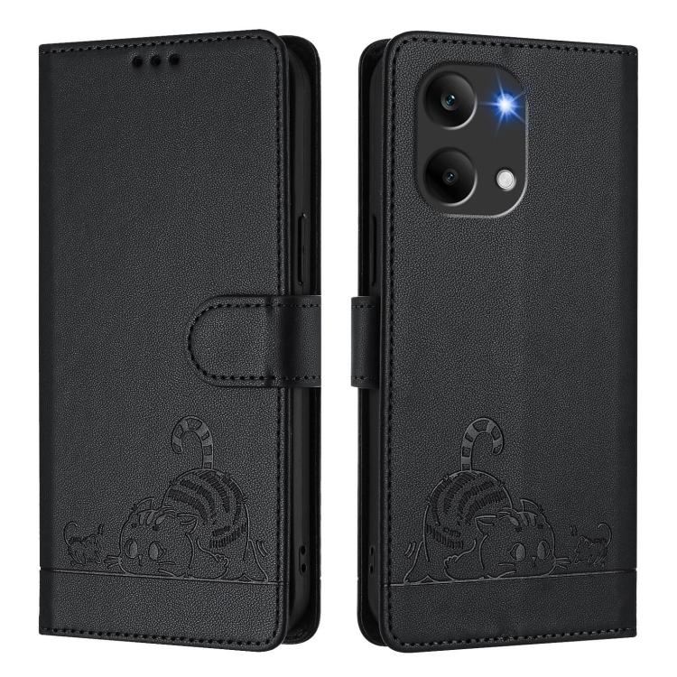 For Redmi Turbo 5 Max / Poco X8 Pro Max Cat Rat Embossed Pattern RFID Leather Phone Case with Lanyard
