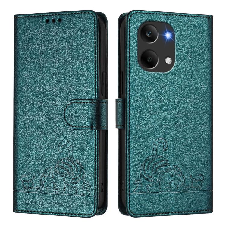 For Redmi Turbo 5 Max / Poco X8 Pro Max Cat Rat Embossed Pattern RFID Leather Phone Case with Lanyard