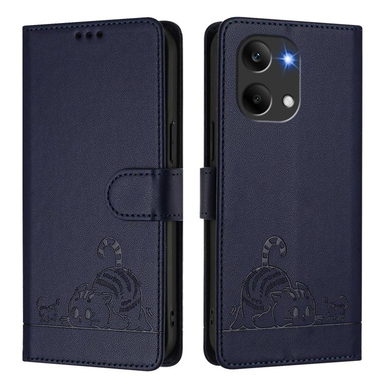 For Redmi Turbo 5 Max / Poco X8 Pro Max Cat Rat Embossed Pattern RFID Leather Phone Case with Lanyard