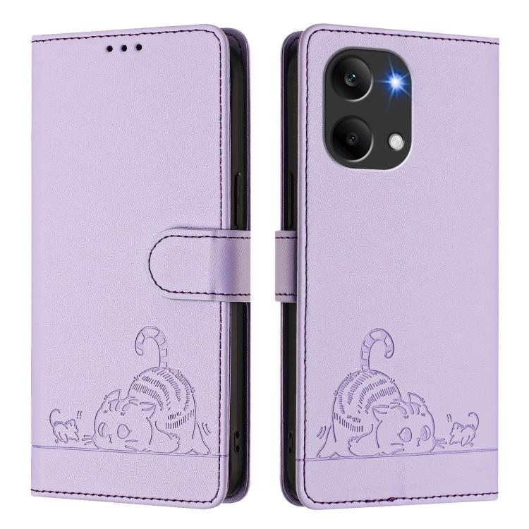 For Redmi Turbo 5 Max / Poco X8 Pro Max Cat Rat Embossed Pattern RFID Leather Phone Case with Lanyard