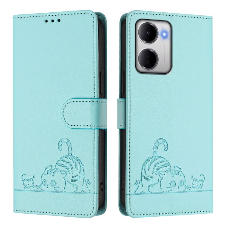 For Redmi 15a 5G Global Cat Rat Embossed Pattern RFID Leather Phone Case with Lanyard