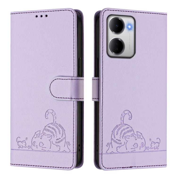 For Redmi 15a 5G Global Cat Rat Embossed Pattern RFID Leather Phone Case with Lanyard