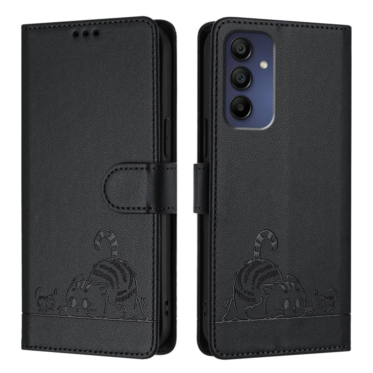 For Samsung Galaxy A16 5G Cat Rat Embossed Pattern RFID Leather Phone Case with Lanyard