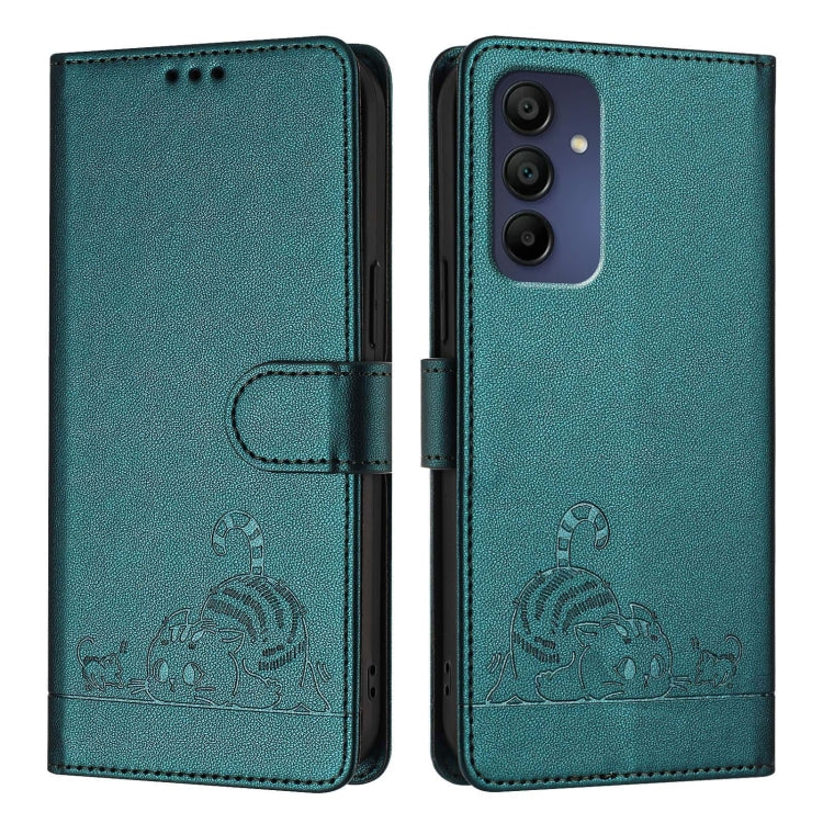 For Samsung Galaxy A16 5G Cat Rat Embossed Pattern RFID Leather Phone Case with Lanyard
