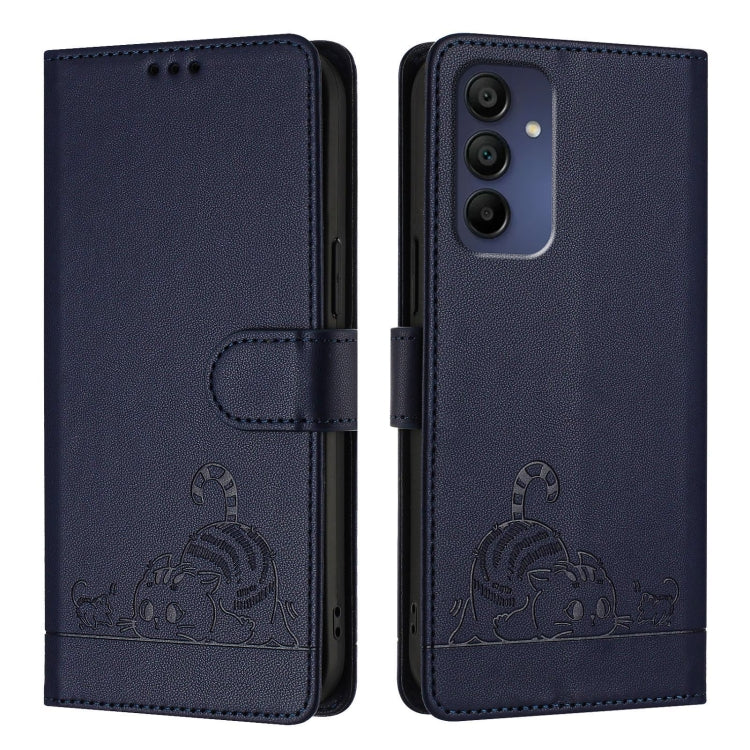 For Samsung Galaxy A16 5G Cat Rat Embossed Pattern RFID Leather Phone Case with Lanyard