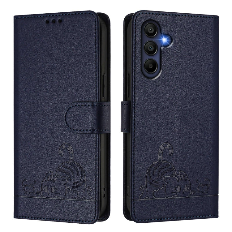 For Samsung Galaxy A26 5G Cat Rat Embossed Pattern RFID Leather Phone Case with Lanyard