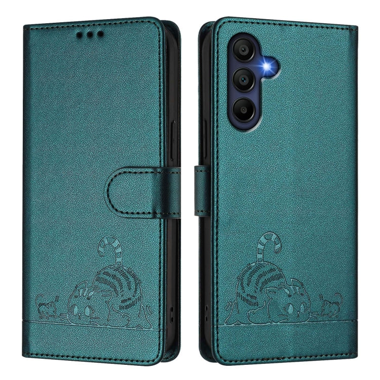 For Samsung Galaxy A16 4G Cat Rat Embossed Pattern RFID Leather Phone Case with Lanyard