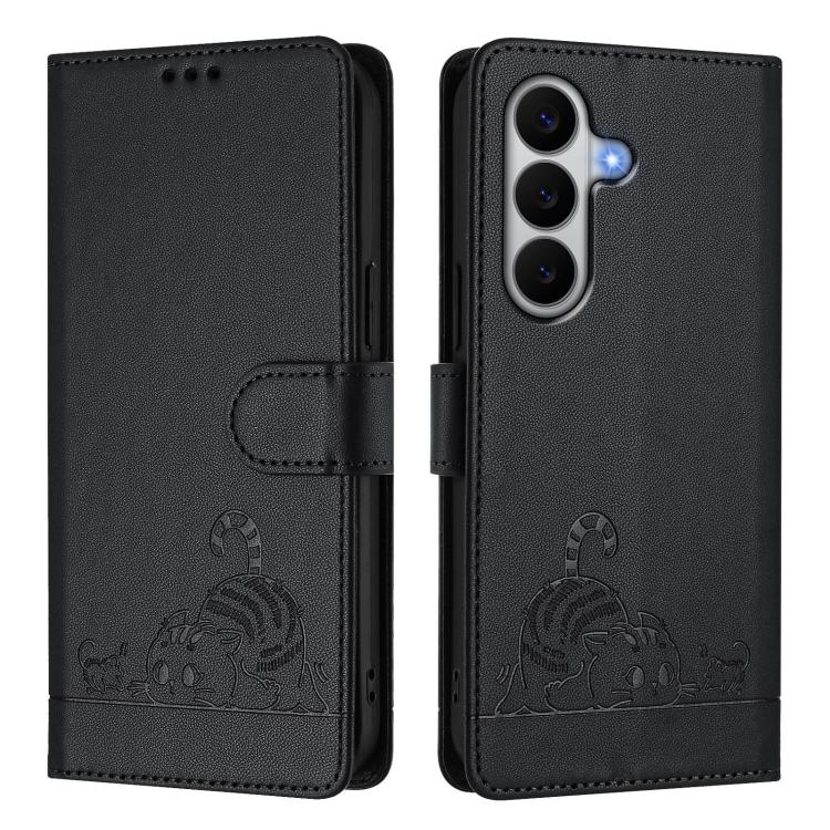 For Samsung Galaxy A27 5G Cat Rat Embossed Pattern RFID Leather Phone Case with Lanyard
