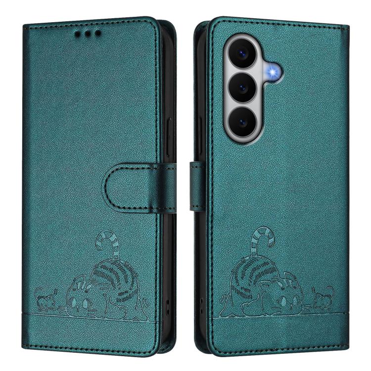 For Samsung Galaxy A27 5G Cat Rat Embossed Pattern RFID Leather Phone Case with Lanyard