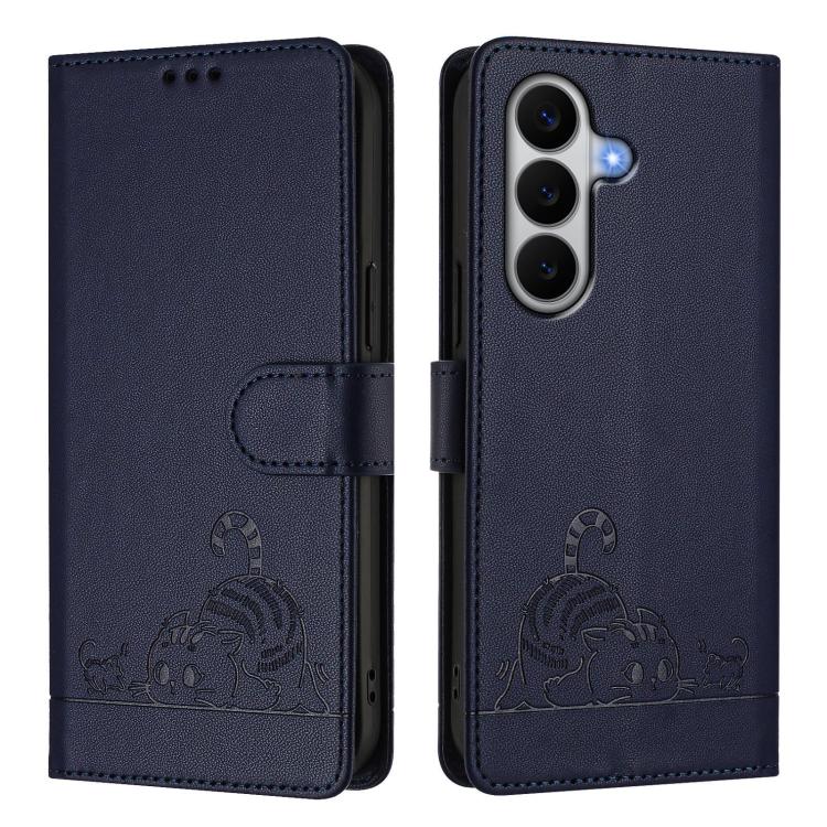 For Samsung Galaxy A27 5G Cat Rat Embossed Pattern RFID Leather Phone Case with Lanyard