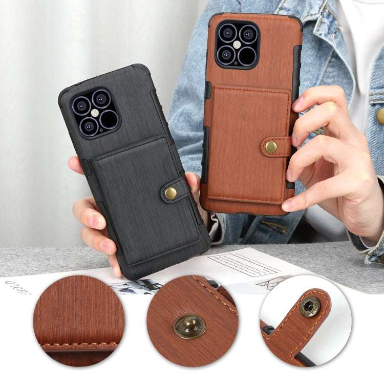 For iPhone 12 mini Brushed Texture Shockproof PU + TPU Case with Card Slots & Wallet & Photo Frame