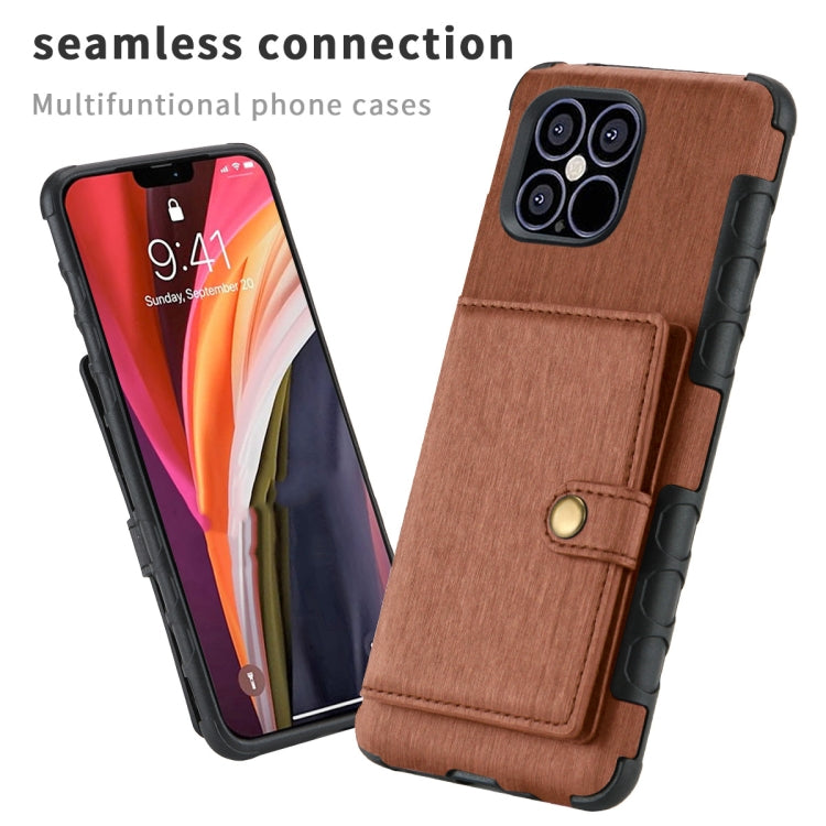 For iPhone 12 mini Brushed Texture Shockproof PU + TPU Case with Card Slots & Wallet & Photo Frame