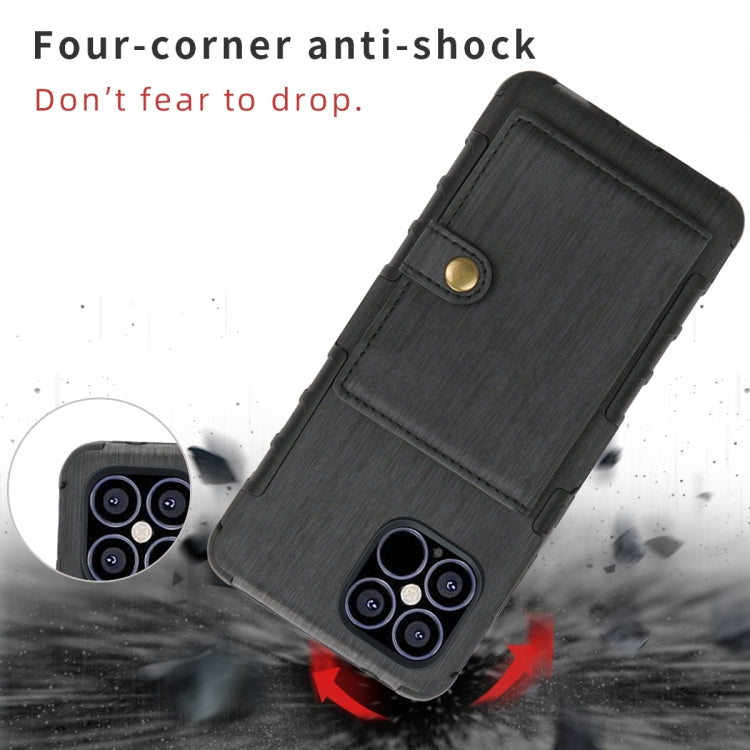 For iPhone 12 / 12 Pro Brushed Texture Shockproof PU + TPU Case with Card Slots & Wallet & Photo Frame