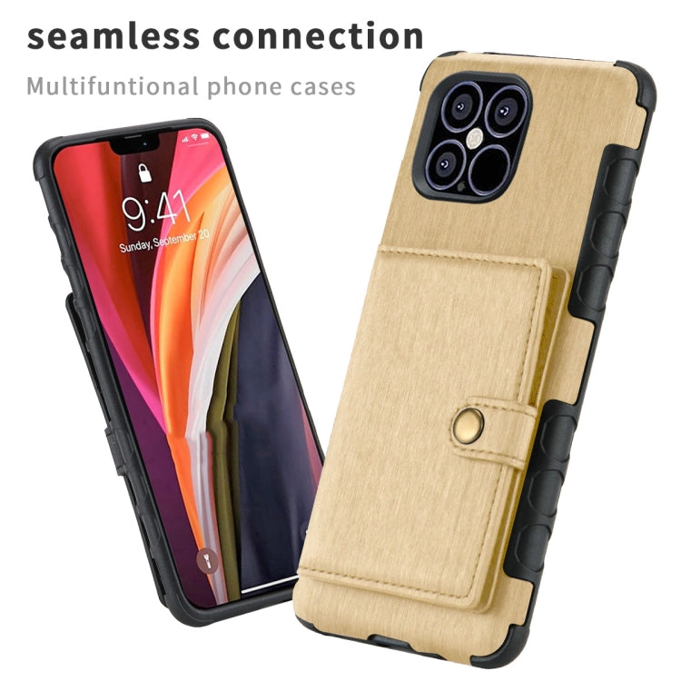For iPhone 12 / 12 Pro Brushed Texture Shockproof PU + TPU Case with Card Slots & Wallet & Photo Frame