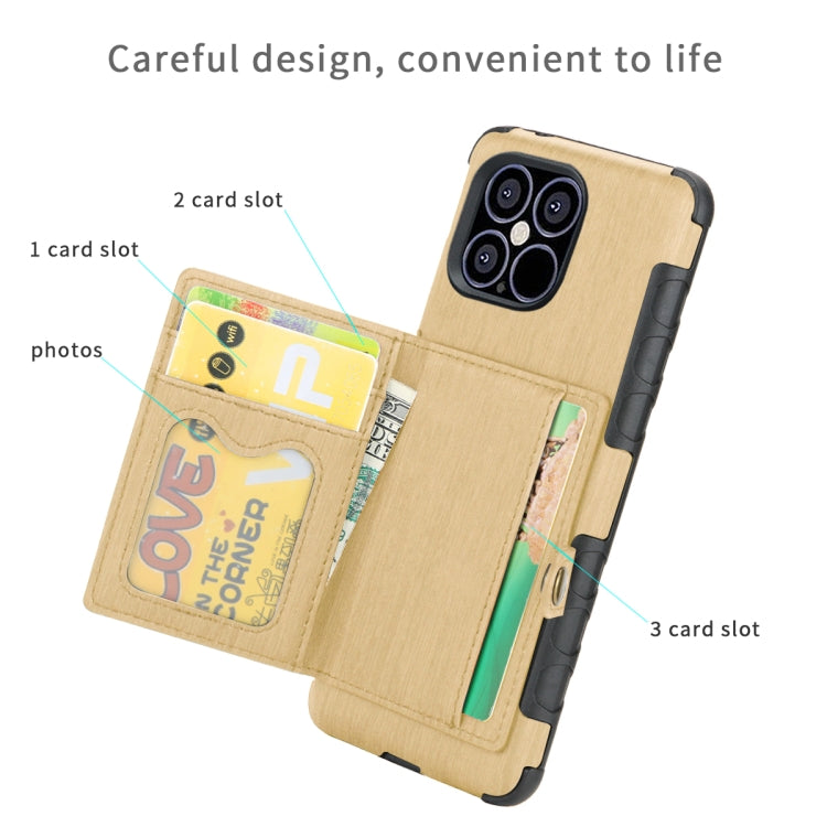For iPhone 12 / 12 Pro Brushed Texture Shockproof PU + TPU Case with Card Slots & Wallet & Photo Frame