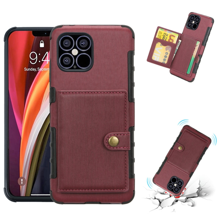 For iPhone 12 / 12 Pro Brushed Texture Shockproof PU + TPU Case with Card Slots & Wallet & Photo Frame
