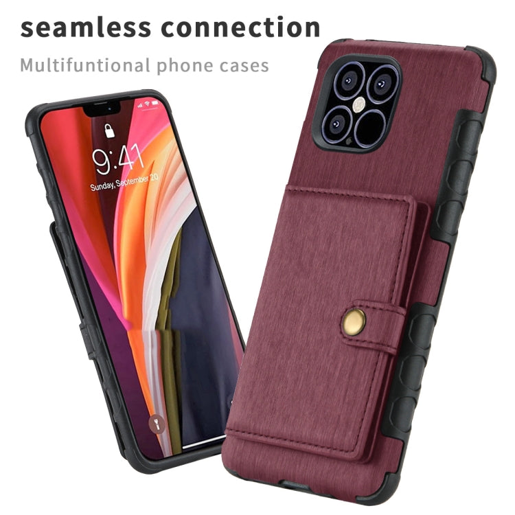 For iPhone 12 / 12 Pro Brushed Texture Shockproof PU + TPU Case with Card Slots & Wallet & Photo Frame