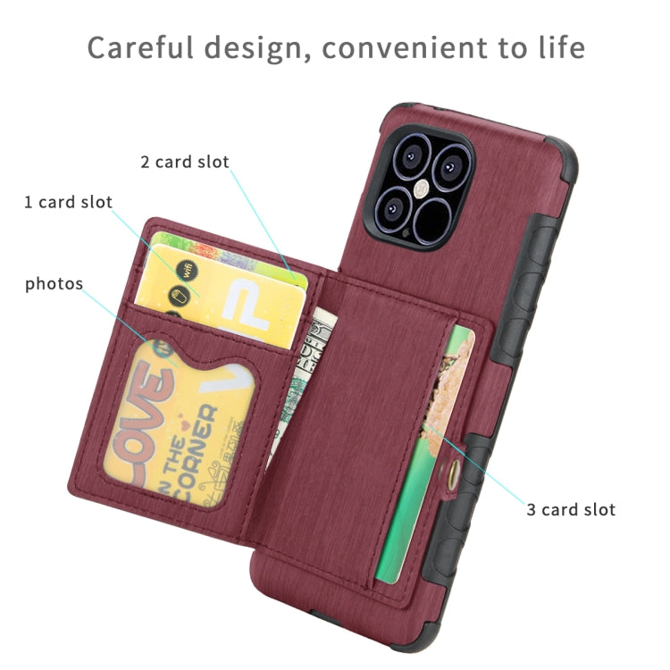 For iPhone 12 / 12 Pro Brushed Texture Shockproof PU + TPU Case with Card Slots & Wallet & Photo Frame