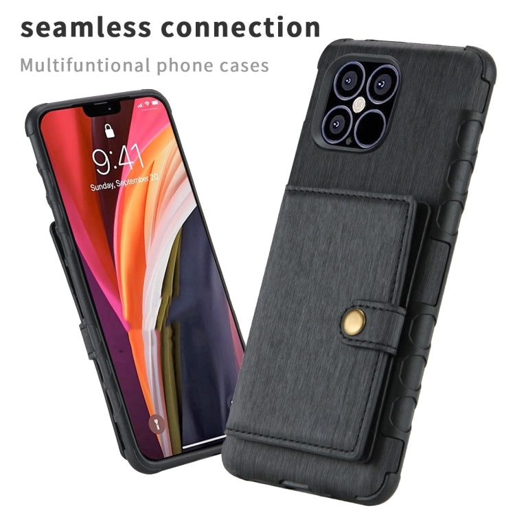 For iPhone 12 Pro Max Brushed Texture Shockproof PU + TPU Case with Card Slots & Wallet & Photo Frame