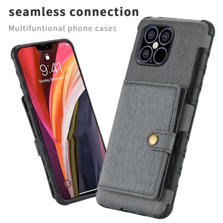For iPhone 12 Pro Max Brushed Texture Shockproof PU + TPU Case with Card Slots & Wallet & Photo Frame
