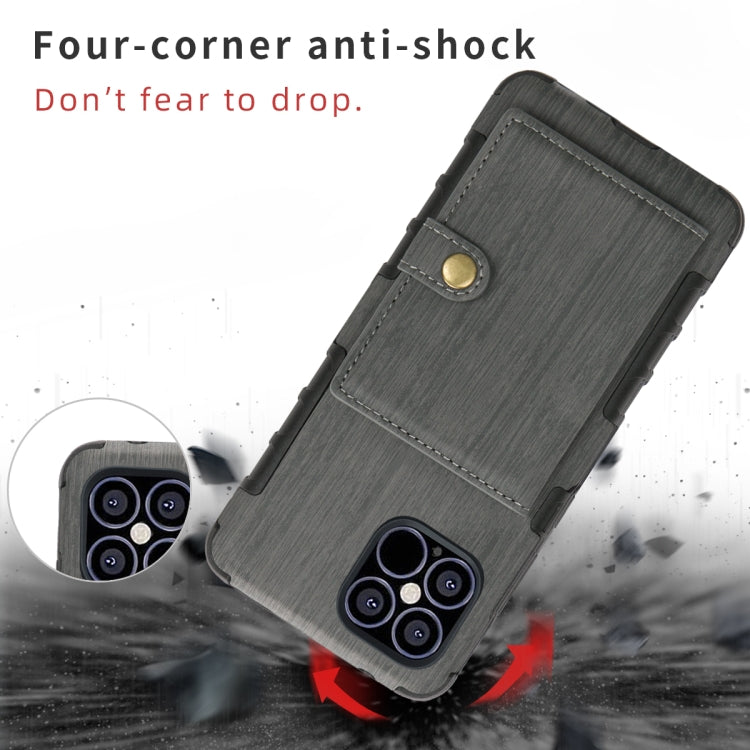 For iPhone 12 Pro Max Brushed Texture Shockproof PU + TPU Case with Card Slots & Wallet & Photo Frame