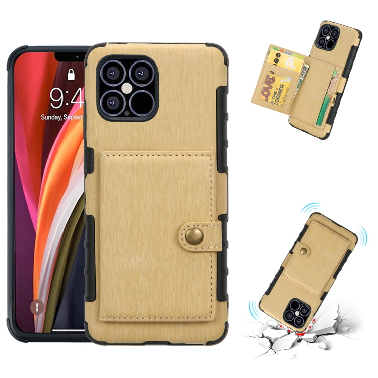 For iPhone 12 Pro Max Brushed Texture Shockproof PU + TPU Case with Card Slots & Wallet & Photo Frame