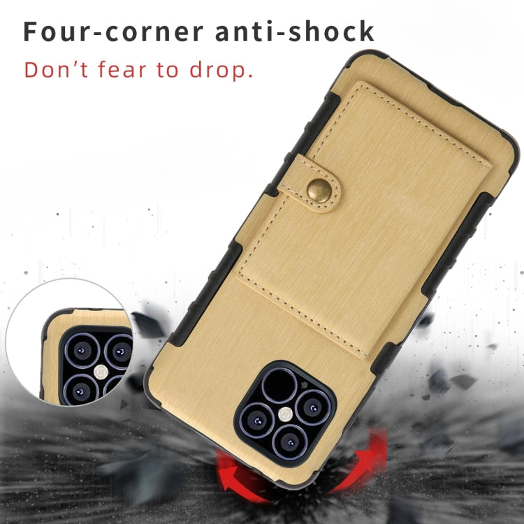 For iPhone 12 Pro Max Brushed Texture Shockproof PU + TPU Case with Card Slots & Wallet & Photo Frame