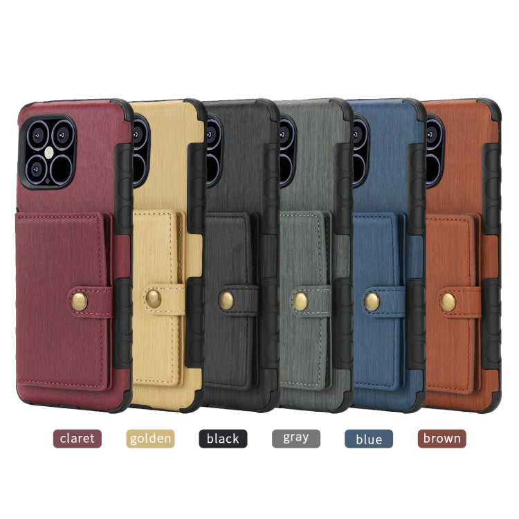 For iPhone 12 Pro Max Brushed Texture Shockproof PU + TPU Case with Card Slots & Wallet & Photo Frame