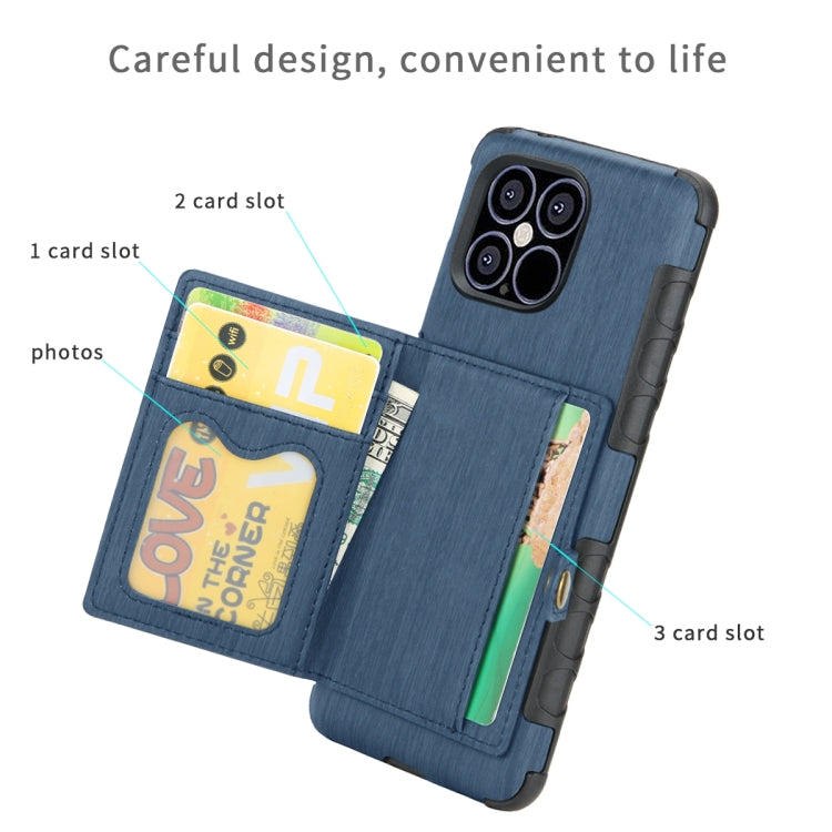 For iPhone 12 Pro Max Brushed Texture Shockproof PU + TPU Case with Card Slots & Wallet & Photo Frame