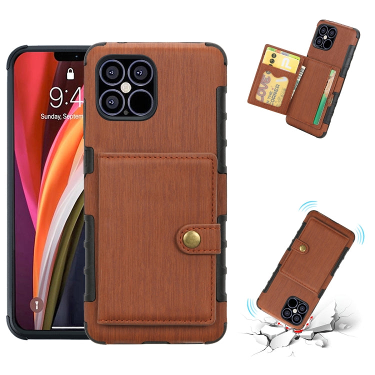 For iPhone 12 Pro Max Brushed Texture Shockproof PU + TPU Case with Card Slots & Wallet & Photo Frame