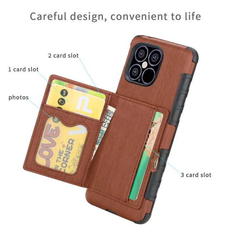 For iPhone 12 Pro Max Brushed Texture Shockproof PU + TPU Case with Card Slots & Wallet & Photo Frame