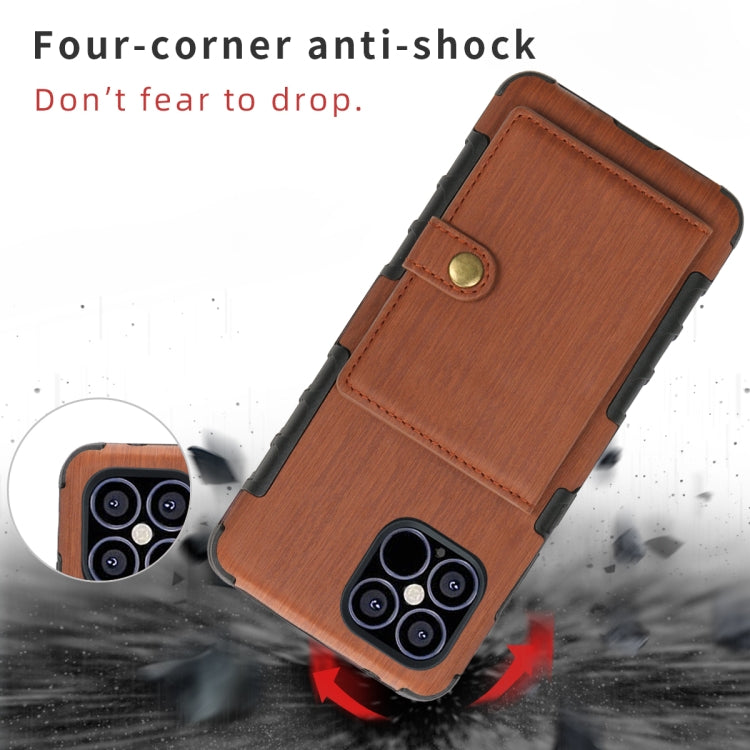 For iPhone 12 Pro Max Brushed Texture Shockproof PU + TPU Case with Card Slots & Wallet & Photo Frame