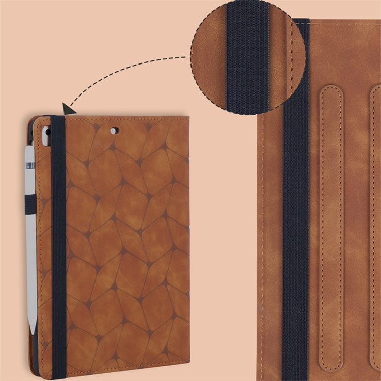For iPad 2025 / 2022 Embossed Geometric Leather Smart Tablet Case - Brown