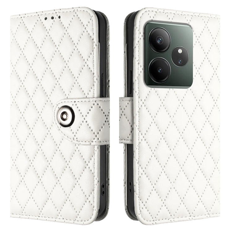 For Realme GT 6T 5G Global Rhombic Texture Flip Leather Phone Case with Lanyard