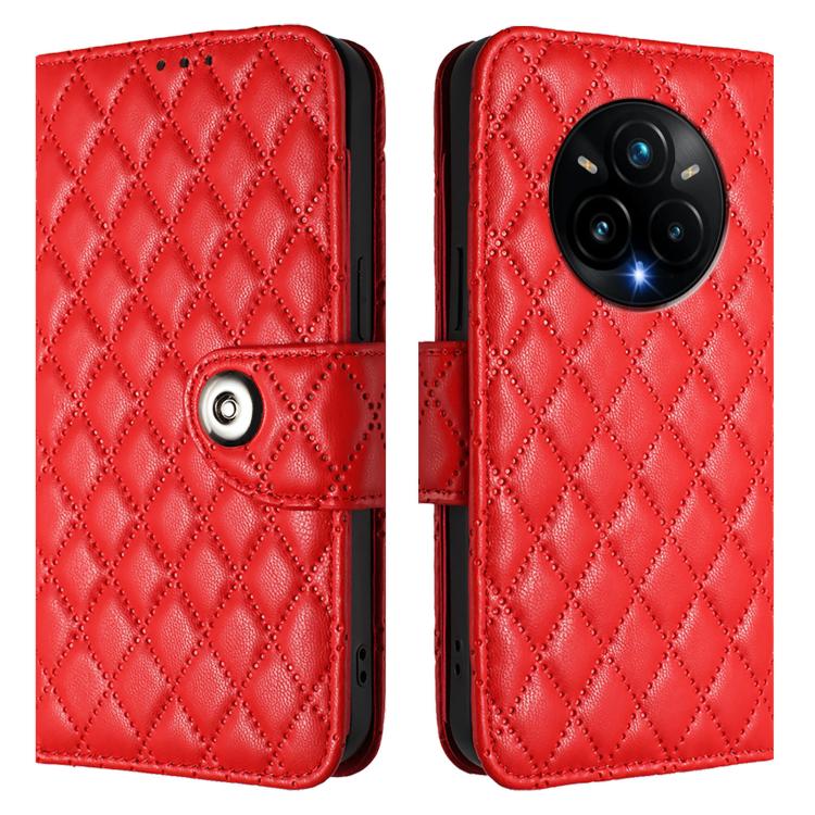 For Realme 14 Pro+ 5G Rhombic Texture Flip Leather Phone Case with Lanyard