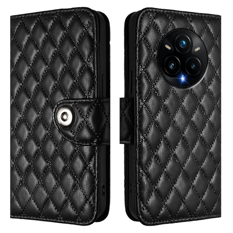 For Realme 14 Pro+ 5G Rhombic Texture Flip Leather Phone Case with Lanyard