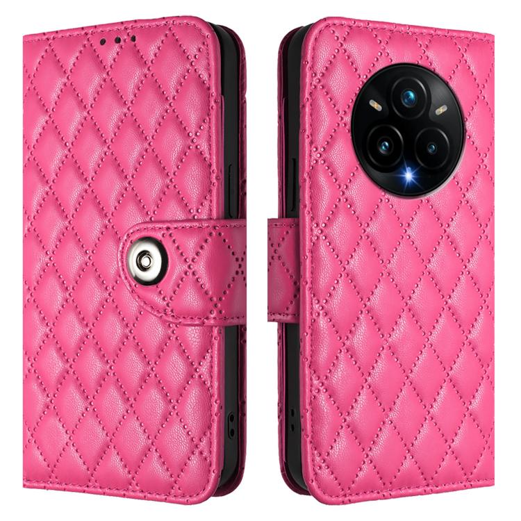 For Realme 14 Pro+ 5G Rhombic Texture Flip Leather Phone Case with Lanyard