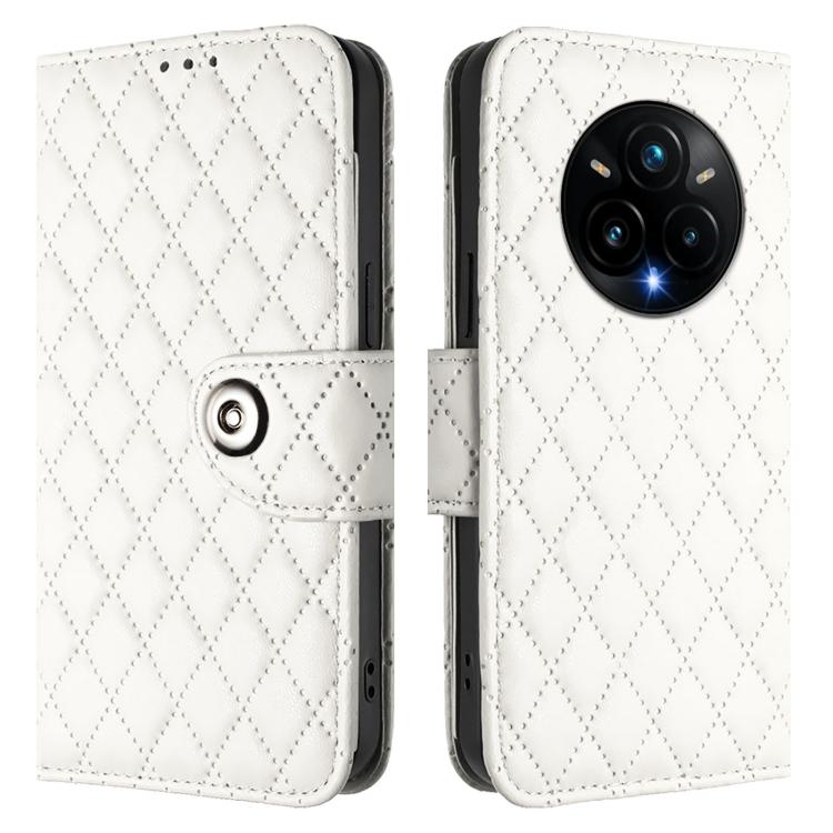 For Realme 14 Pro+ 5G Rhombic Texture Flip Leather Phone Case with Lanyard