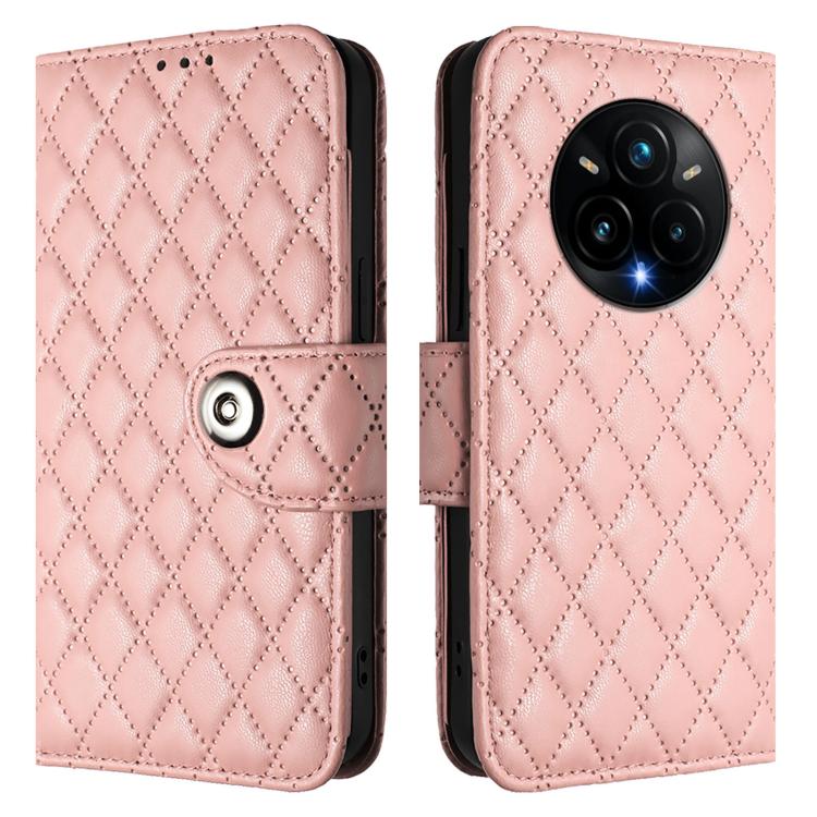 For Realme 14 Pro+ 5G Rhombic Texture Flip Leather Phone Case with Lanyard