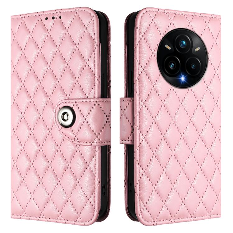 For Realme 14 Pro+ 5G Rhombic Texture Flip Leather Phone Case with Lanyard