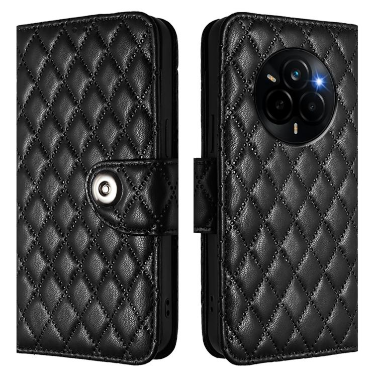 For Realme Narzo 80 Pro / 14 Pro 5G India Rhombic Texture Flip Leather Phone Case with Lanyard