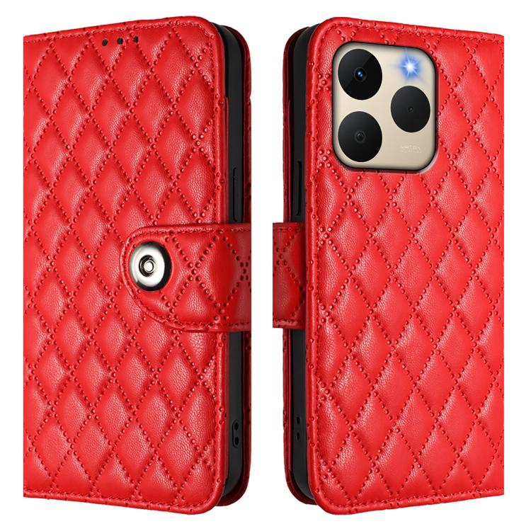 For Realme 15T 5G Global Rhombic Texture Flip Leather Phone Case with Lanyard