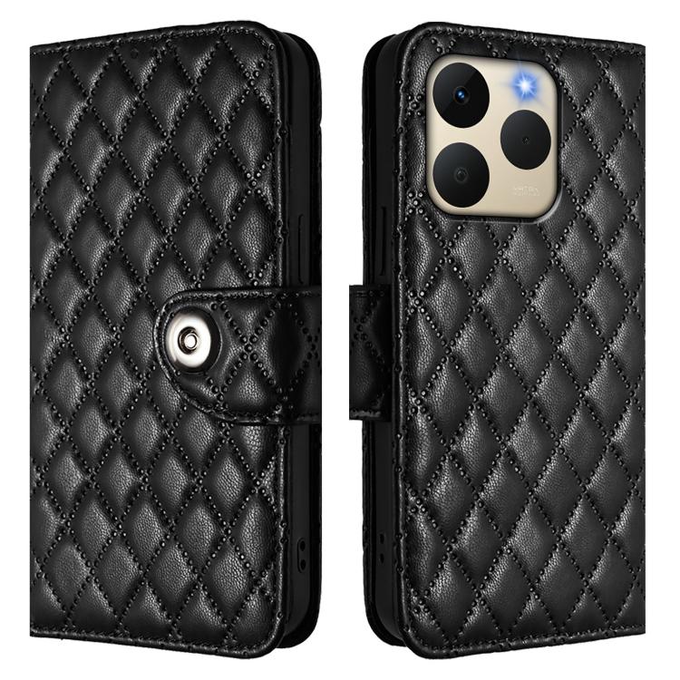 For Realme 15T 5G Global Rhombic Texture Flip Leather Phone Case with Lanyard