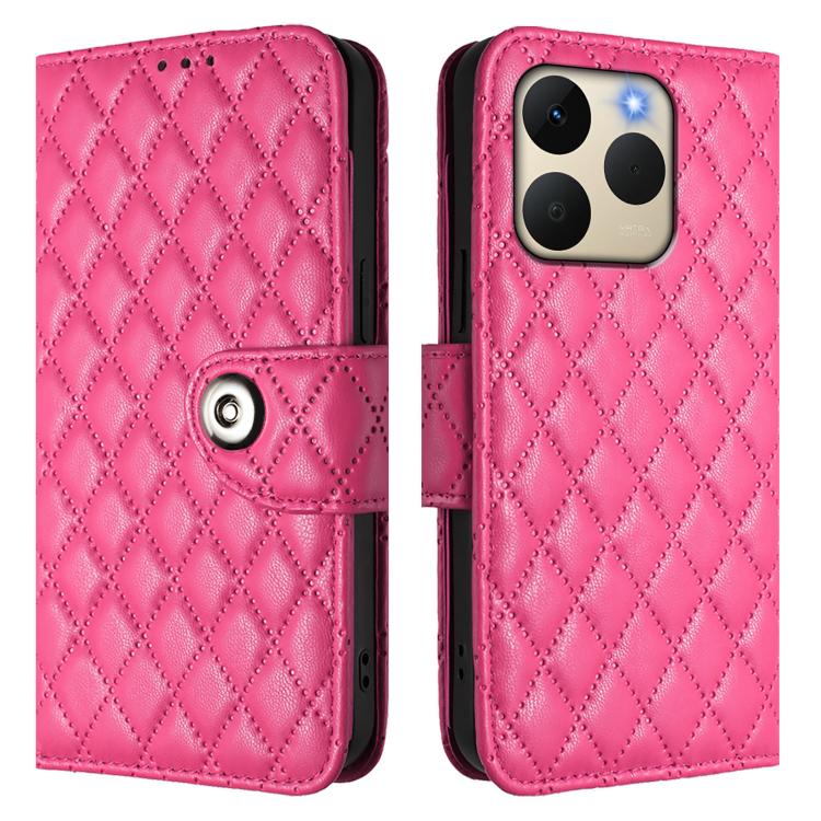 For Realme 15T 5G Global Rhombic Texture Flip Leather Phone Case with Lanyard