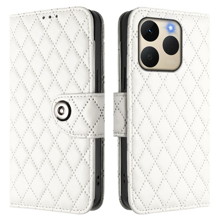 For Realme 15T 5G Global Rhombic Texture Flip Leather Phone Case with Lanyard