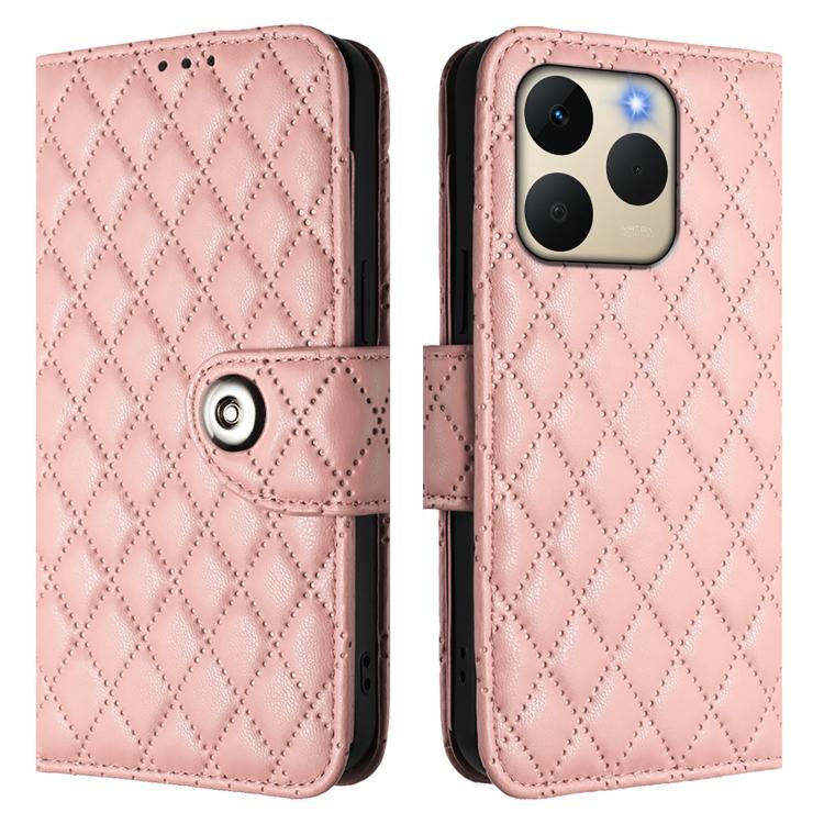 For Realme 15T 5G Global Rhombic Texture Flip Leather Phone Case with Lanyard