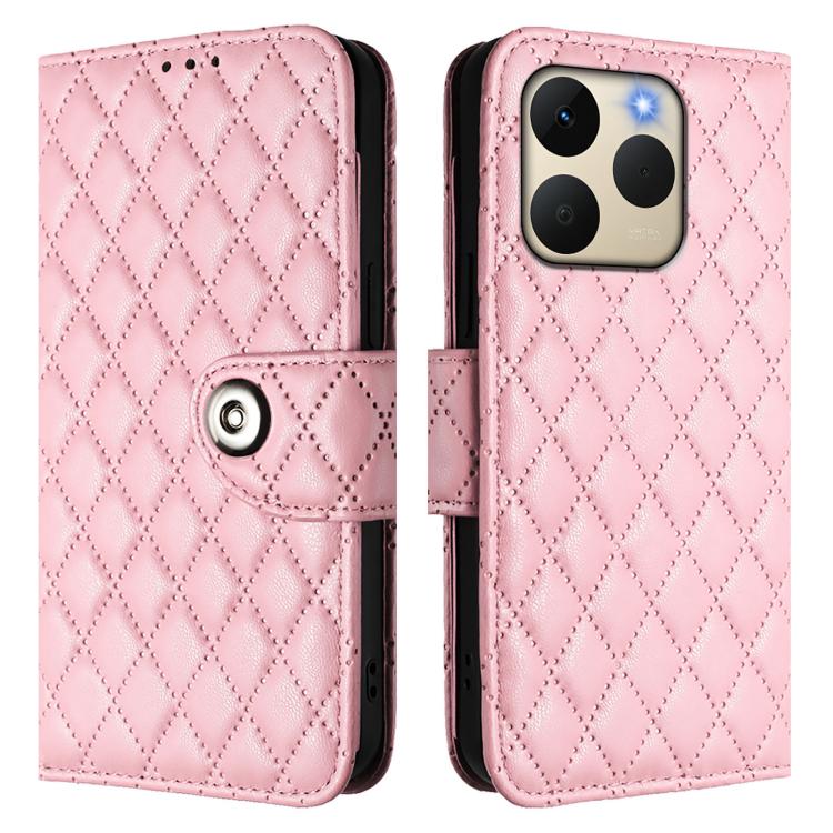 For Realme 15T 5G Global Rhombic Texture Flip Leather Phone Case with Lanyard